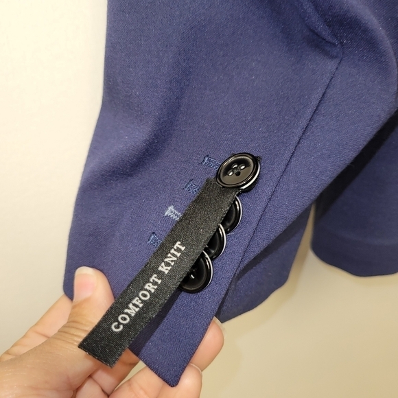 ZARA Man Navy Blue Slim Fit Blazer Jacket White Elbow Patch US Size 54 - Picture 9 of 16